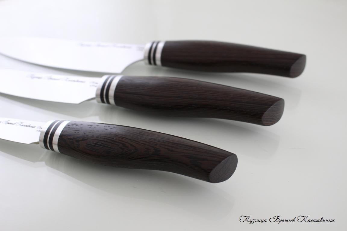 Кухонные ножи Набор поварская тройка "Мастер Шеф" Кованая сталь х12мф. Рукоять дерево Венге. 